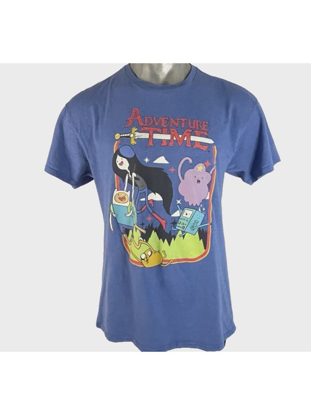 Adventure Time T Shirt Large Cartoon Network Graphic Tee Finn Jake Blue Shirt